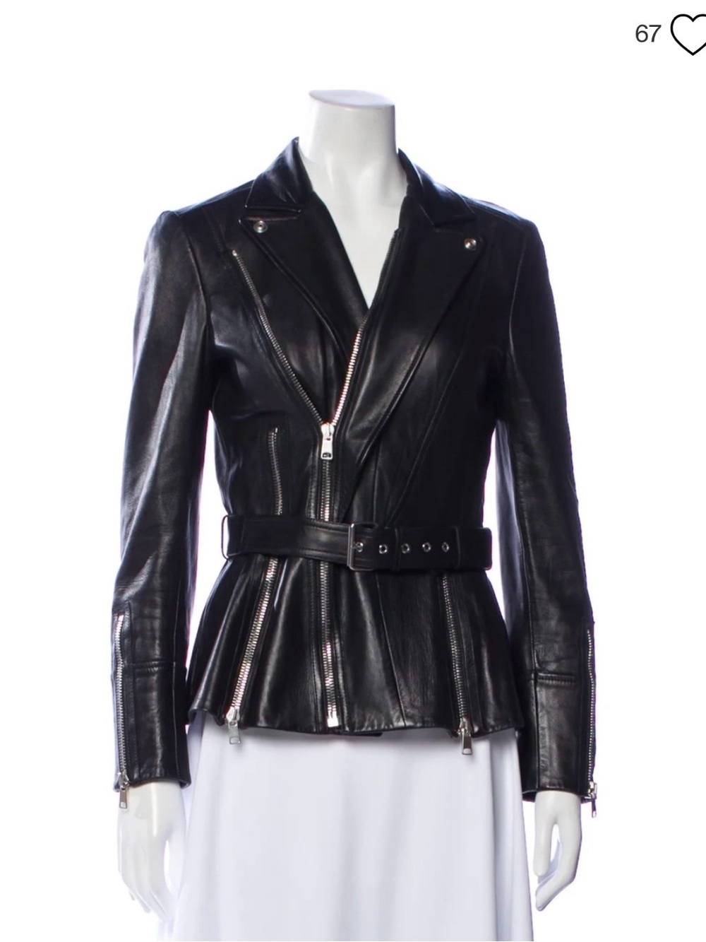Pristine Alexander McQueen Black Leather Belted Moto Jacket